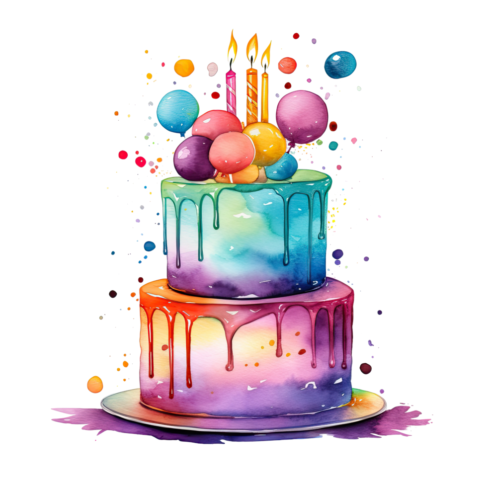 Aquarell Geburtstag Kuchen. Illustration ai generativ png
