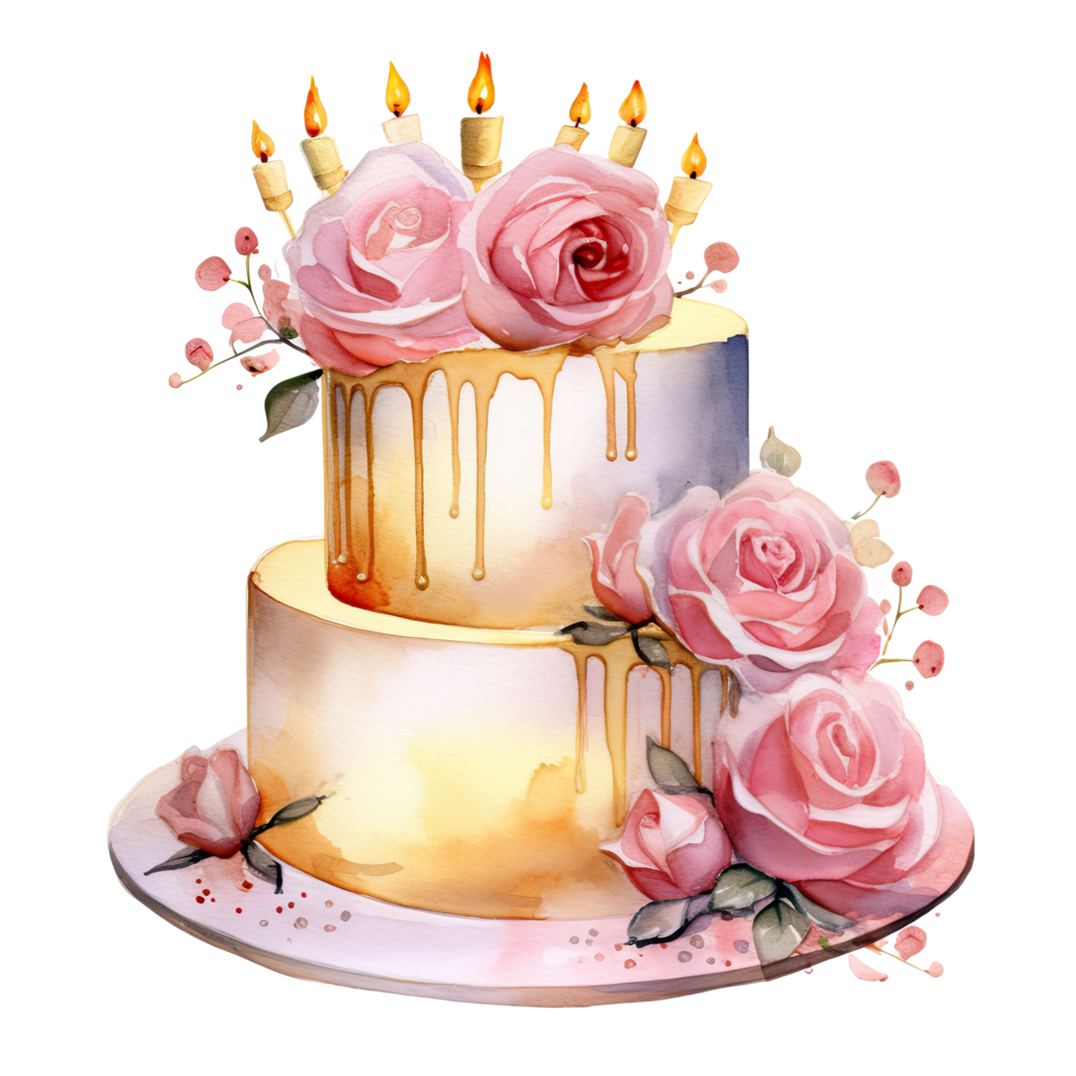 acquerello compleanno torta. illustrazione ai generativo png