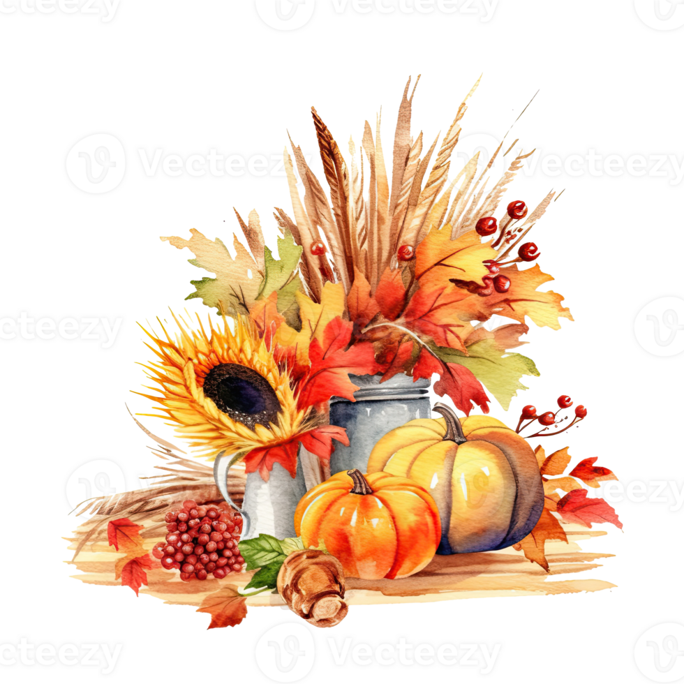 Watercolor Thanksgiving Day Natural Background. Illustration png