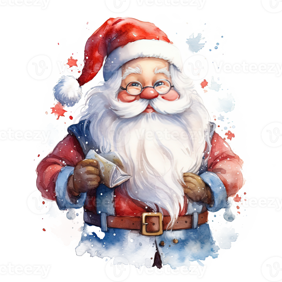 Cute watercolor Santa Claus. Illustration AI Generative png