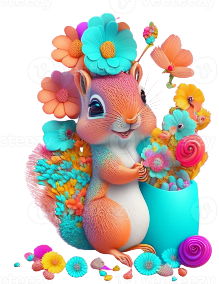 Spring Floral Squirrel png