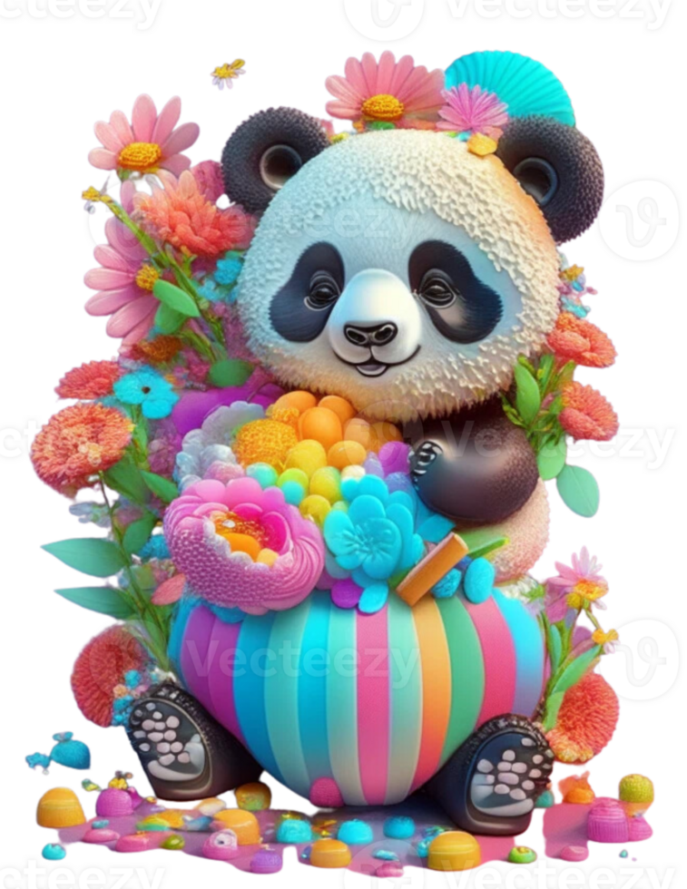 voorjaar bloemen gelukkig panda ai gegenereerd png