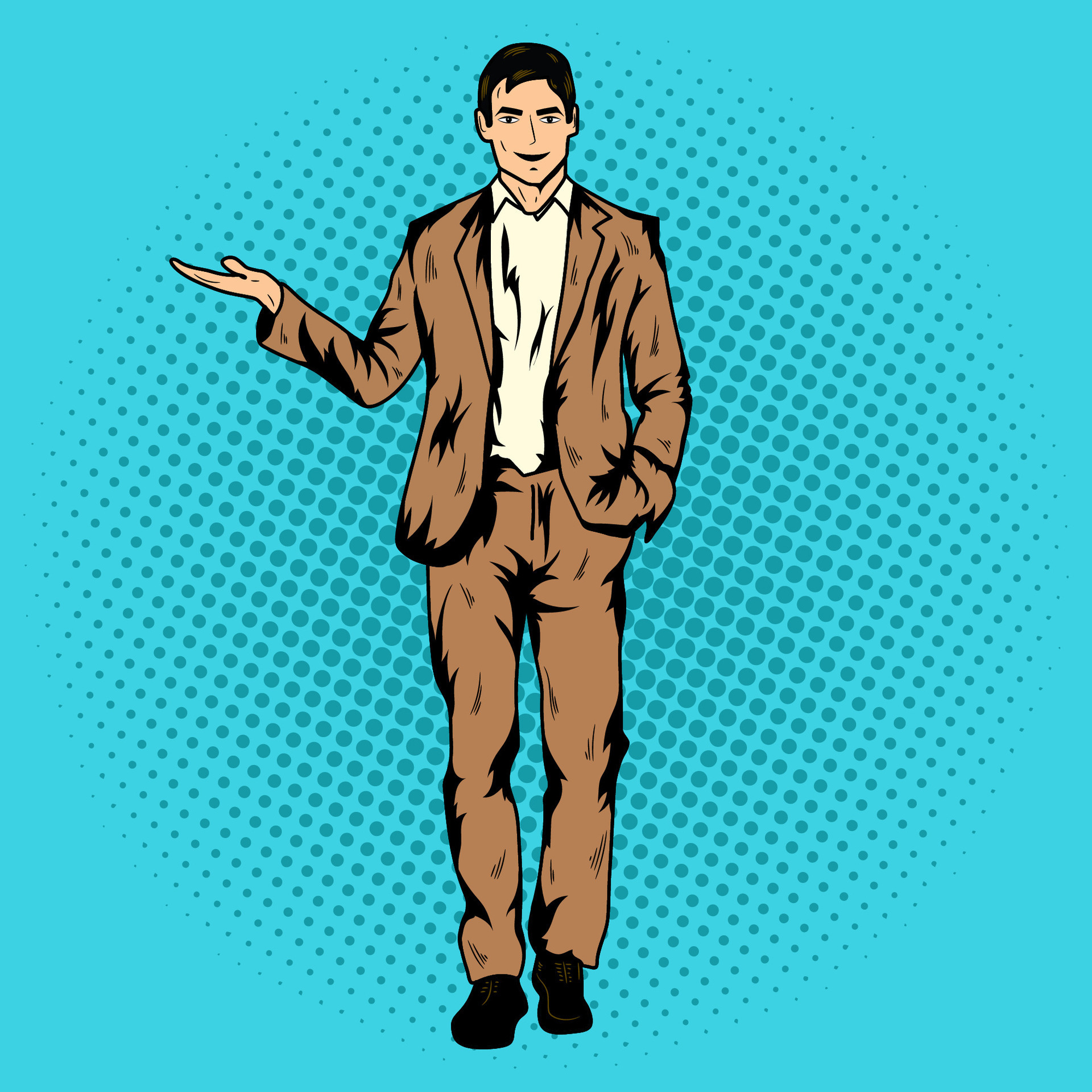 Pop Art Comic Business Man doing presentation Vector Stock Illustration