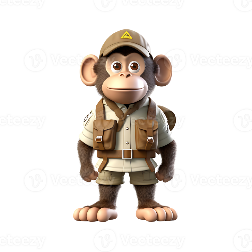 3d realista linda mono mascota ai generado png