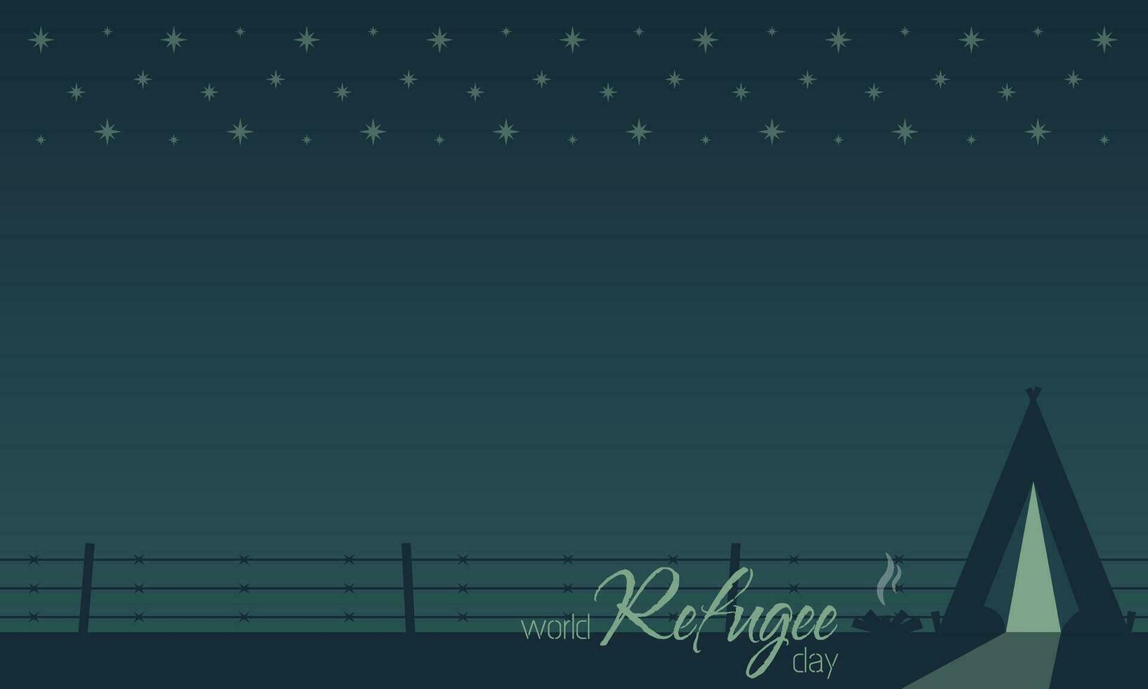 World Refugee Day background with copy space area and refugee tent at the border vector