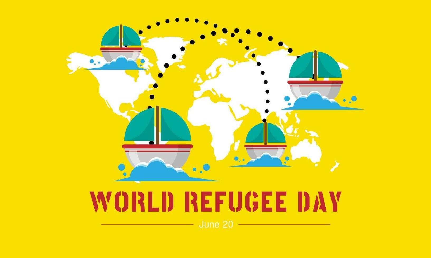 World Refugee Day with illustration of a boat fleeing to survive vector