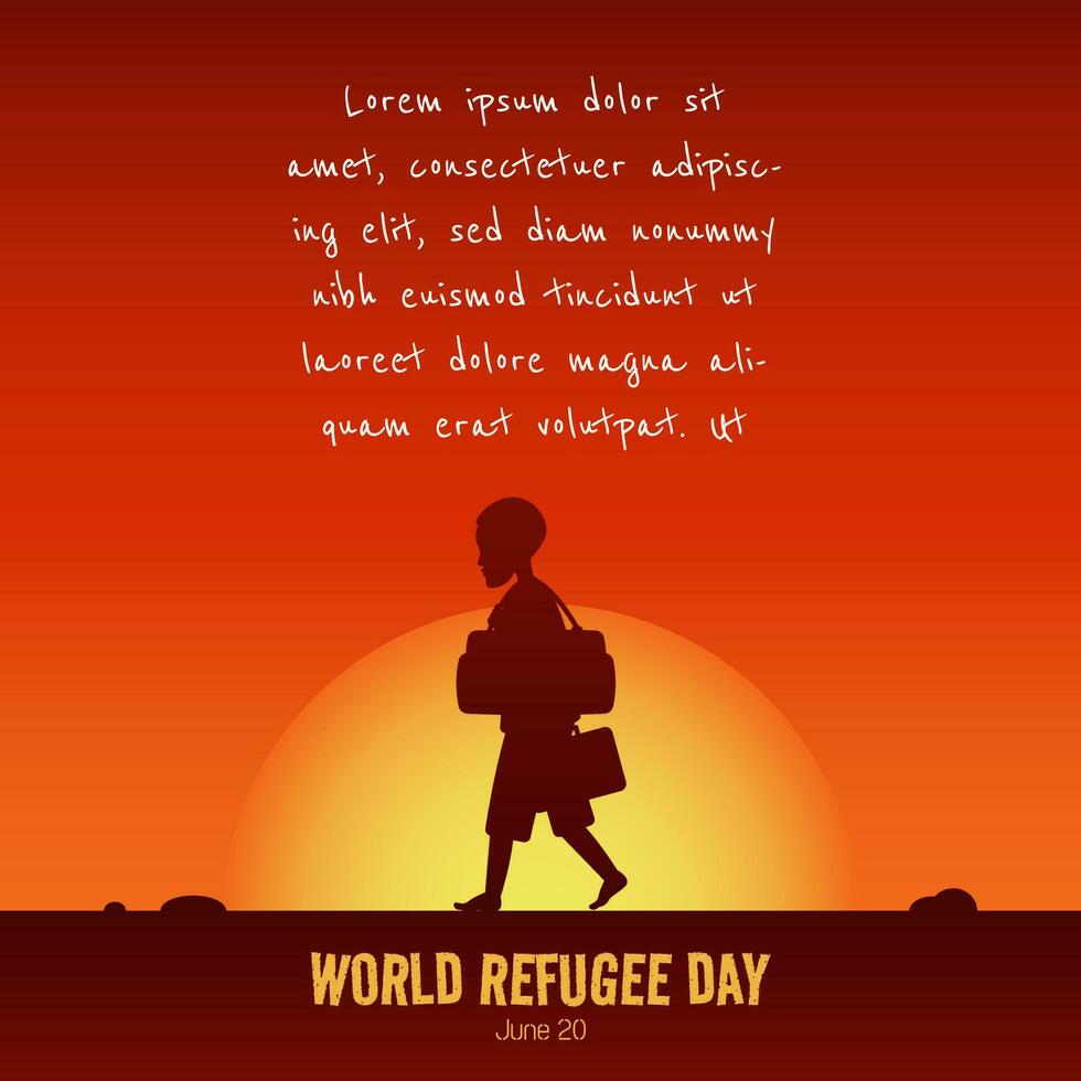 World Refugee Day template with man walking in desert at sunset vector