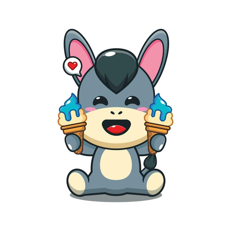 donkey with ice cream cartoon vector illustration.
