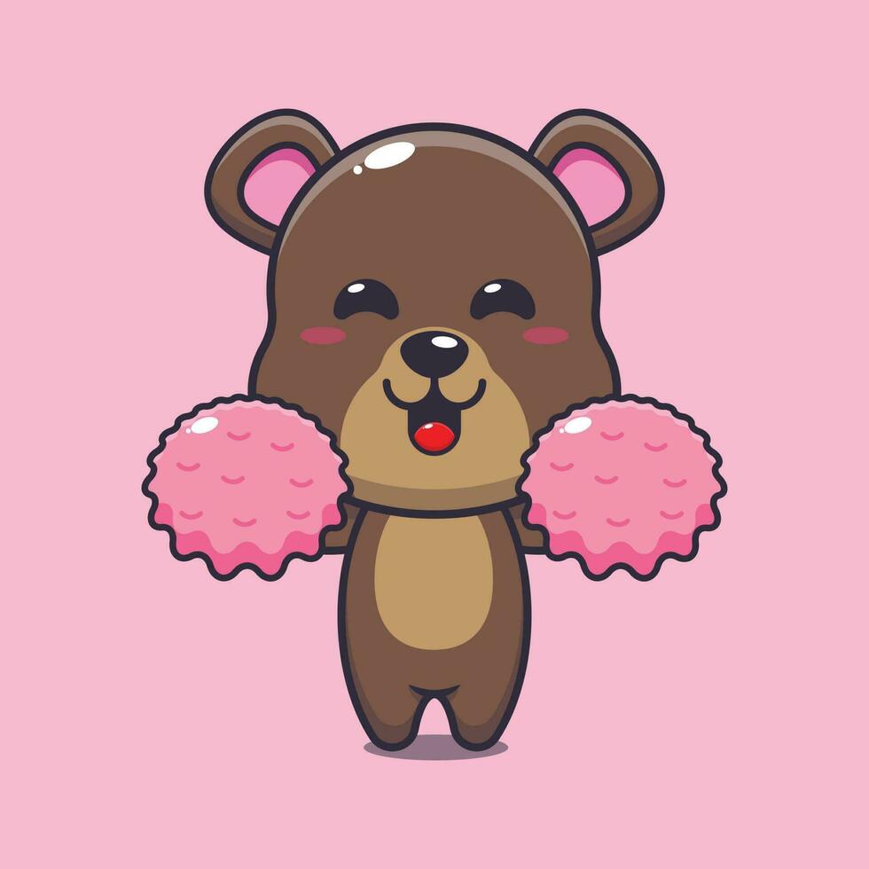 cheerleader bear cartoon vector illustration.