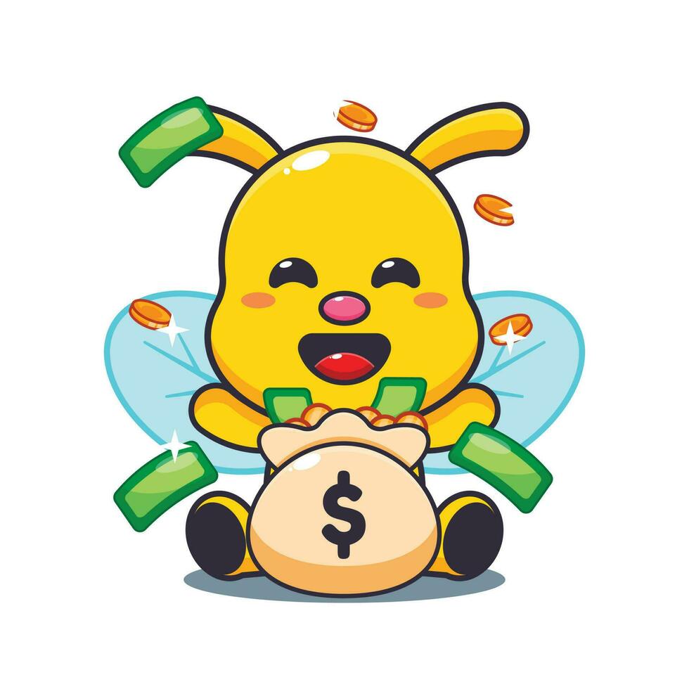 bee with money bag cartoon vector illustration.