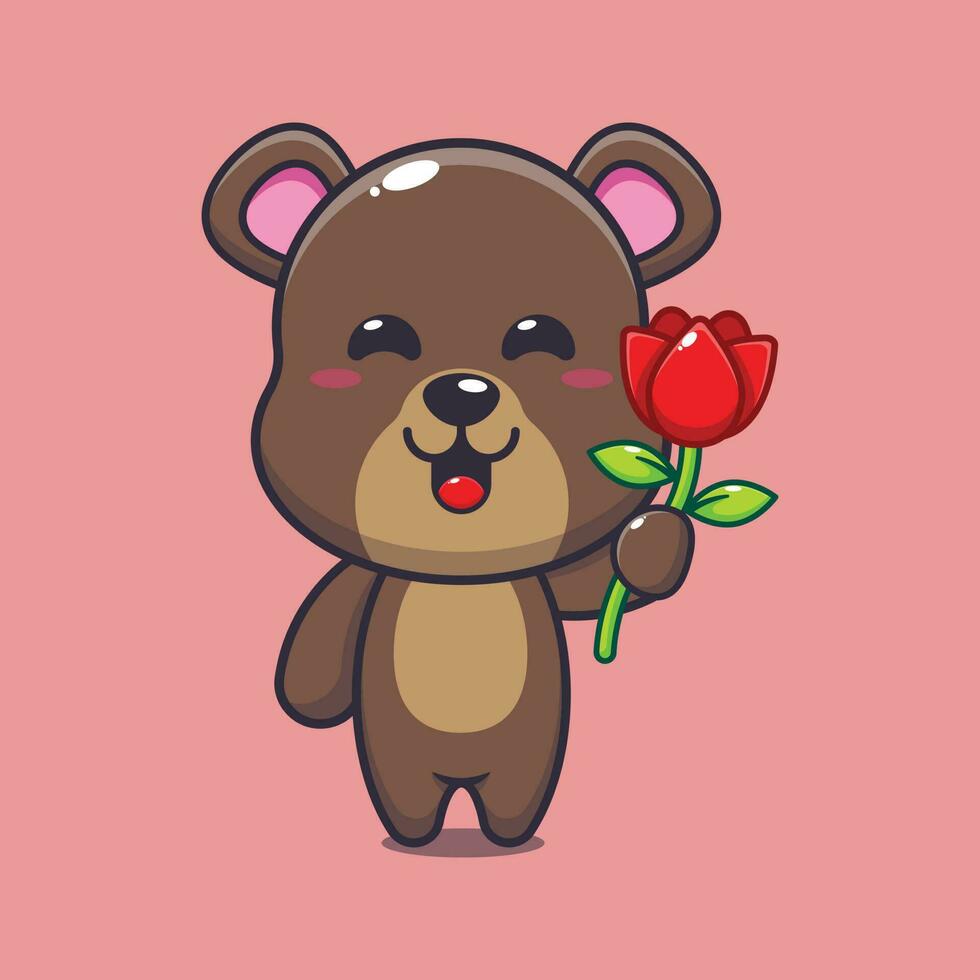 oso participación Rosa flor dibujos animados vector ilustración.