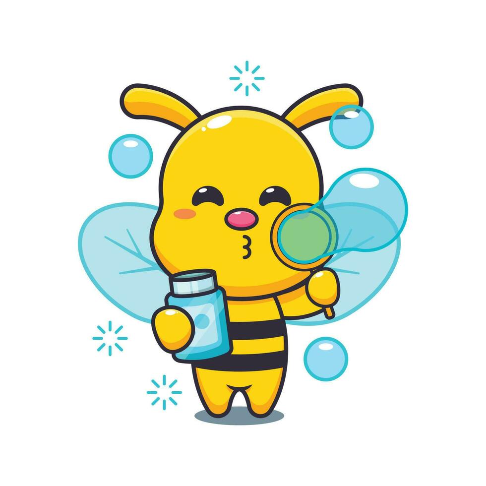 bee blowing bubbles cartoon vector illustration.