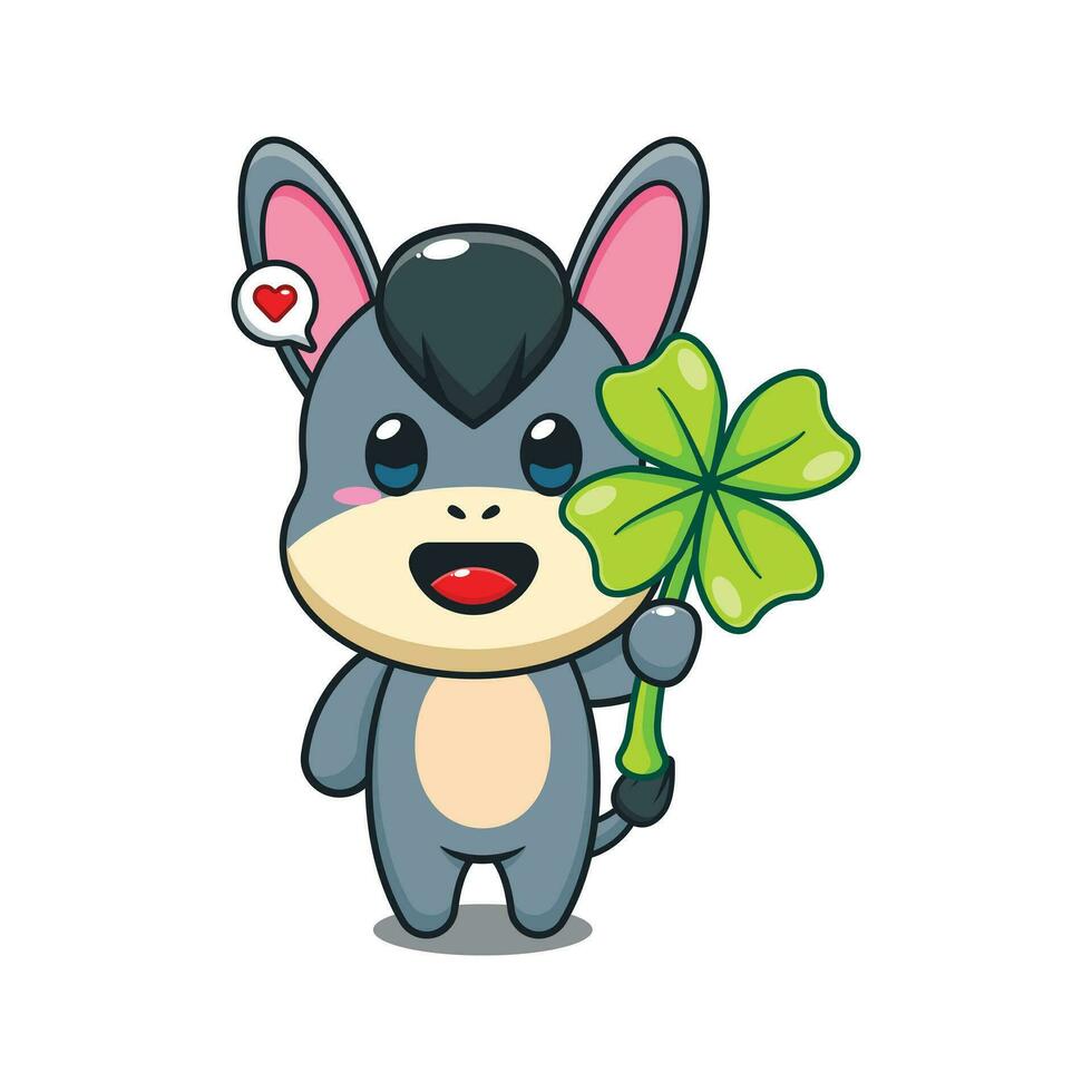 donkey with clover leaf cartoon vector illustration.
