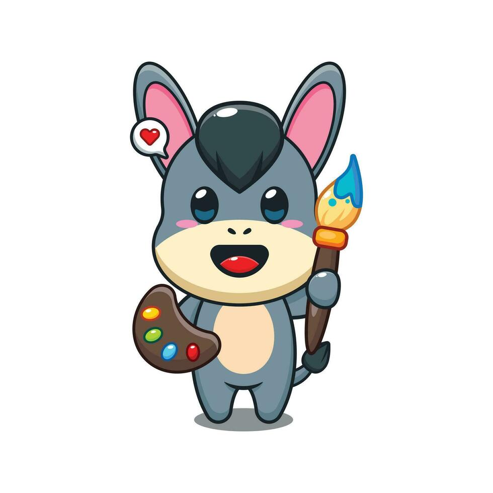 donkey painter cartoon vector illustration.