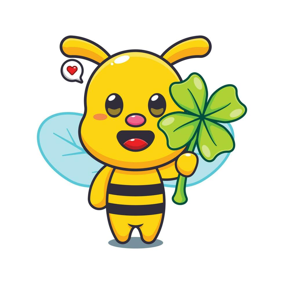 bee with clover leaf cartoon vector illustration.