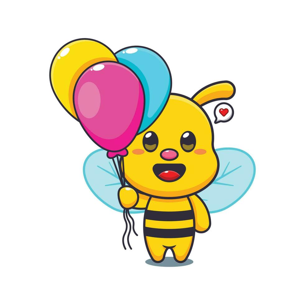 bee with balloon cartoon vector illustration.