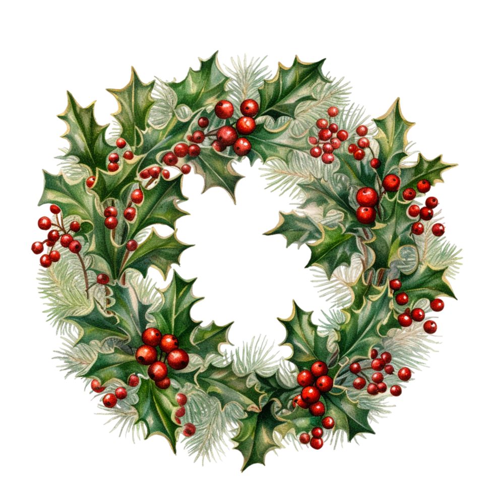 Cut Christmas Wreath With Branches And Berries. png