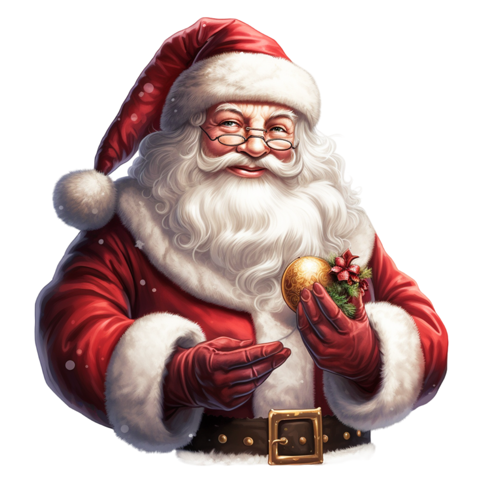 Santa claus mit Weihnachten Ball. generativ ai png