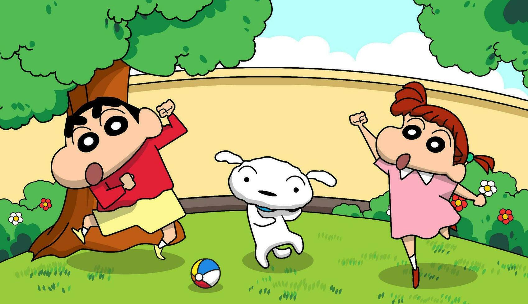 Kindergarten Kids Playing With White Puppy in the Park Background vector