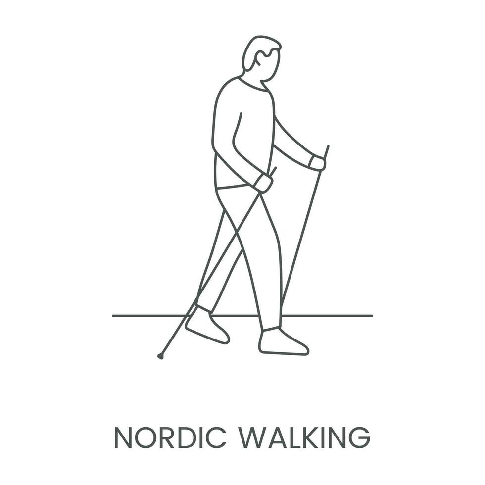 Nordic walking is a linear icon in vector. vector