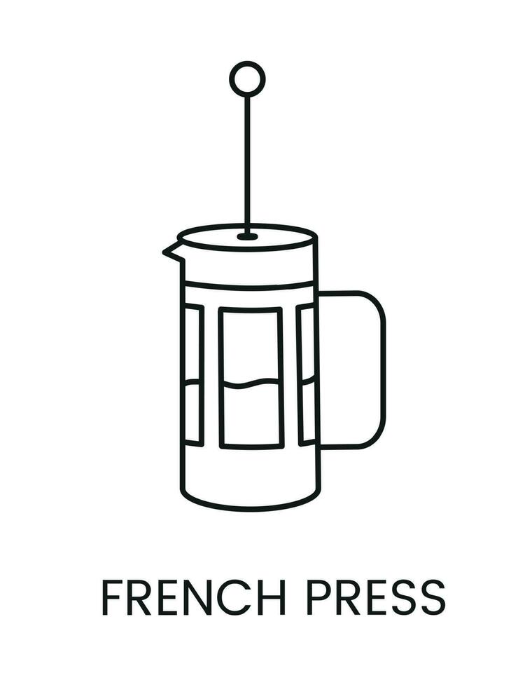 French press icon in lines, vector illustration.