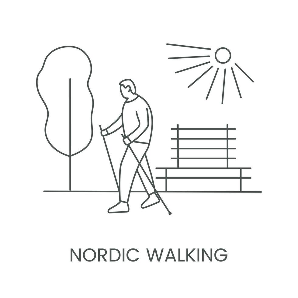 Nordic walking is a linear icon in vector. vector