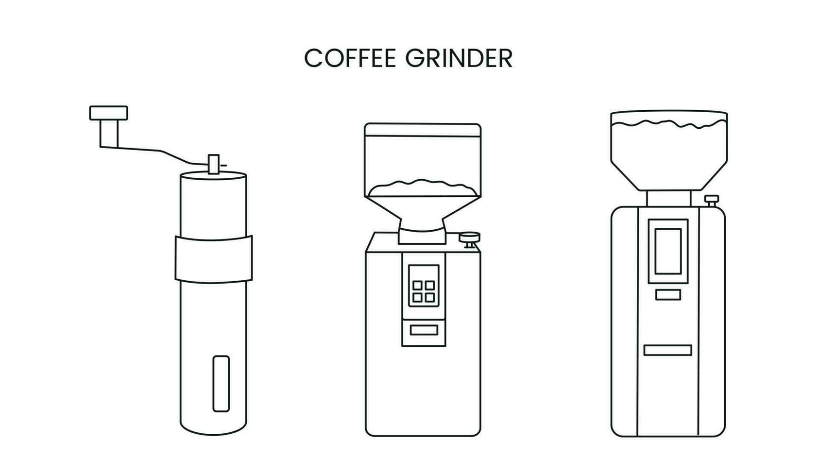Coffee grinder is a linear vector icon in black.