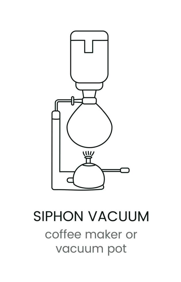 Siphon vacuum coffee maker or vacuum pot, linear icon in vector. vector