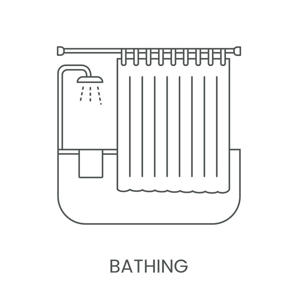 Bathroom with shower and curtain vector linear icon