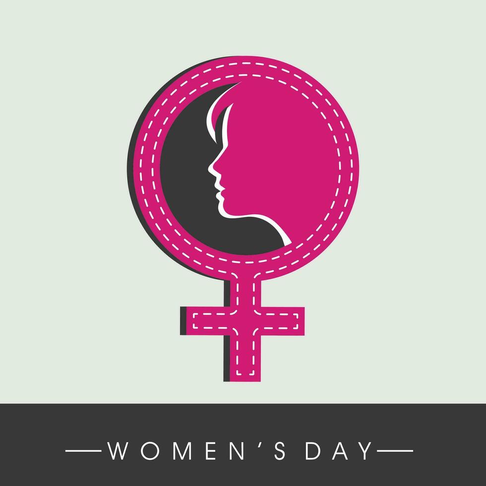 Happy Women's Day celebrations concept with stylish pink text and illustration of a girl face on grey background. vector