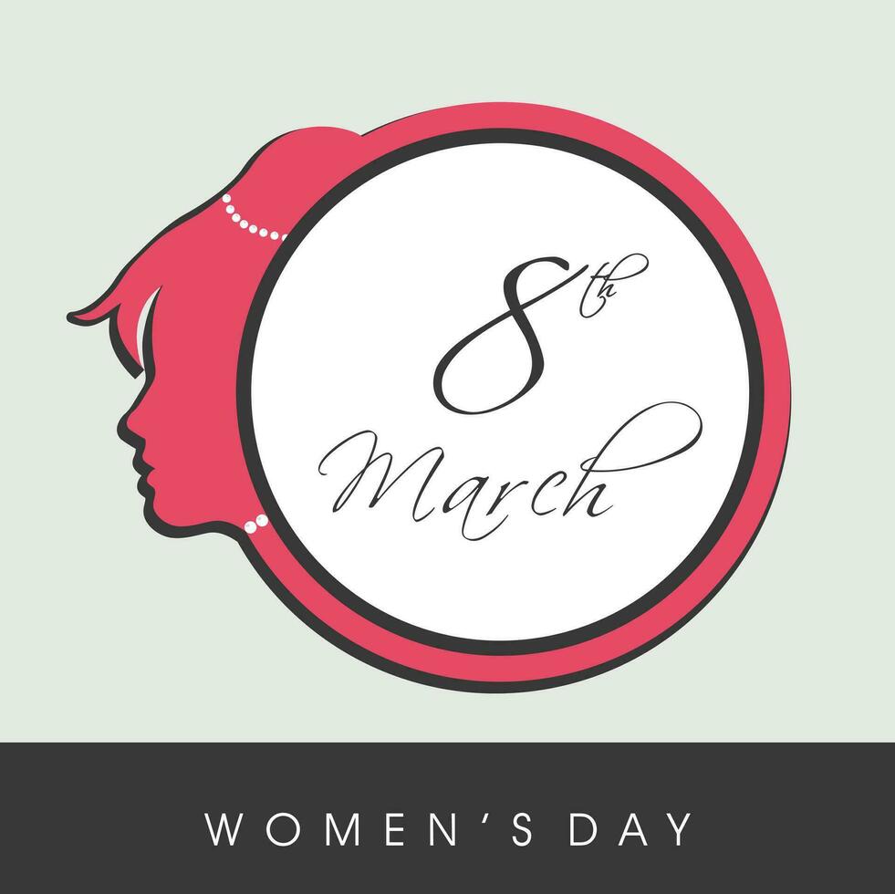Happy Women's Day celebrations concept with stylish pink text and illustration of a girl face on grey background. vector