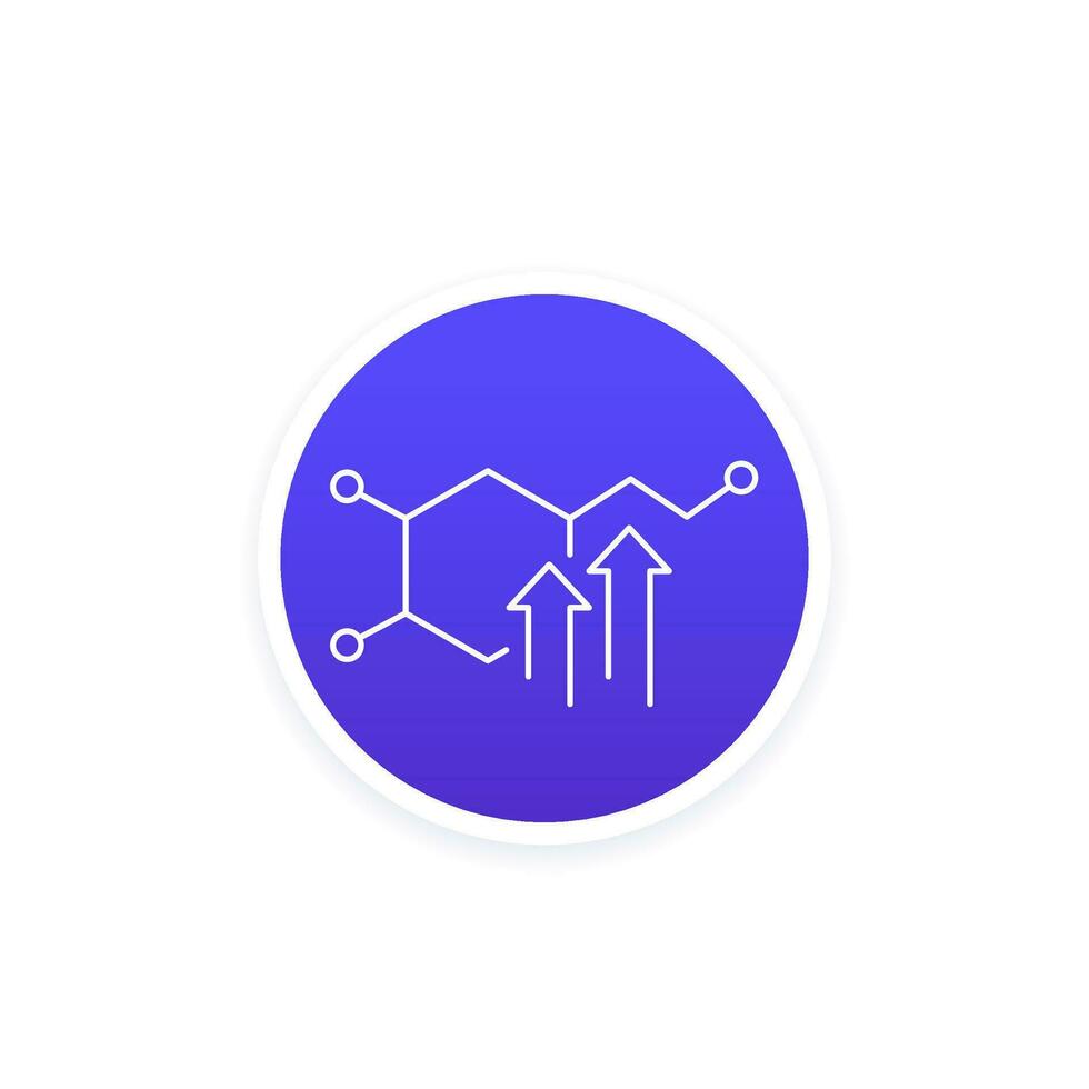 high dopamine level icon with a molecule, line vector