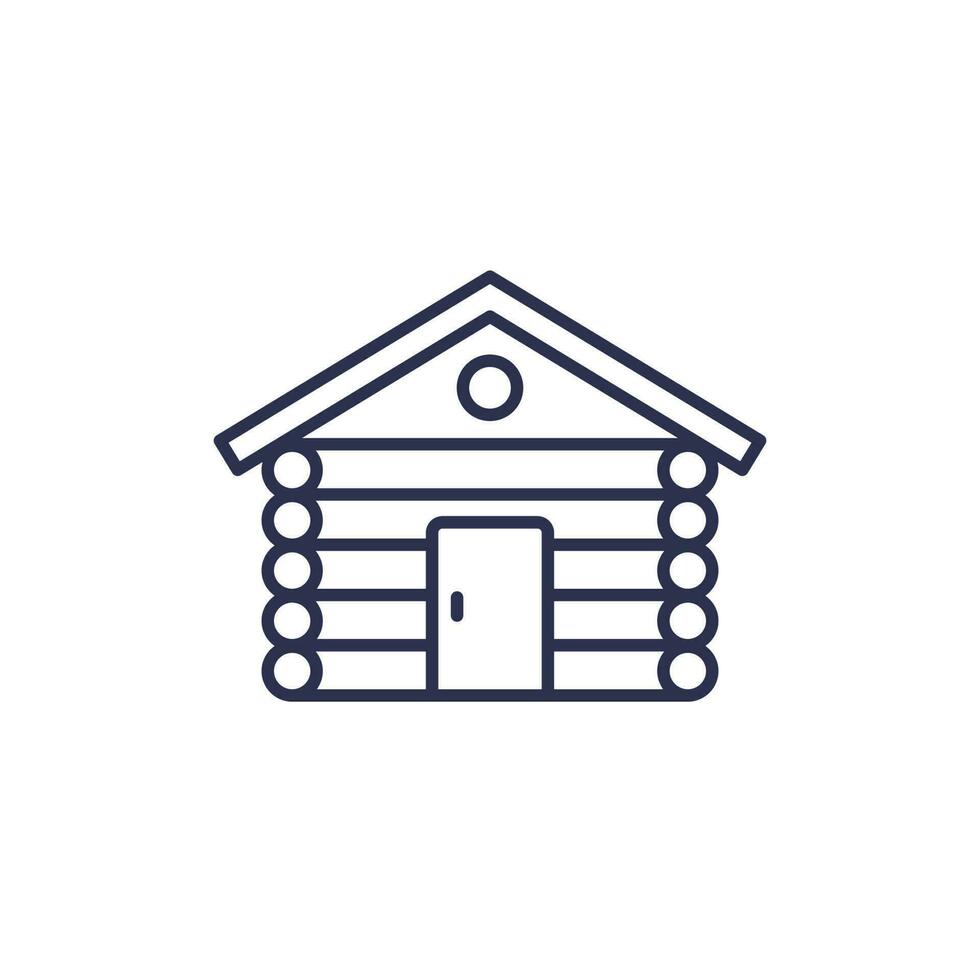 log cabin icon, wooden hut line vector