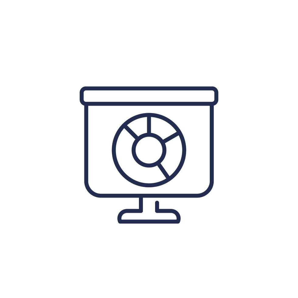 Presentation with a pie chart line icon vector