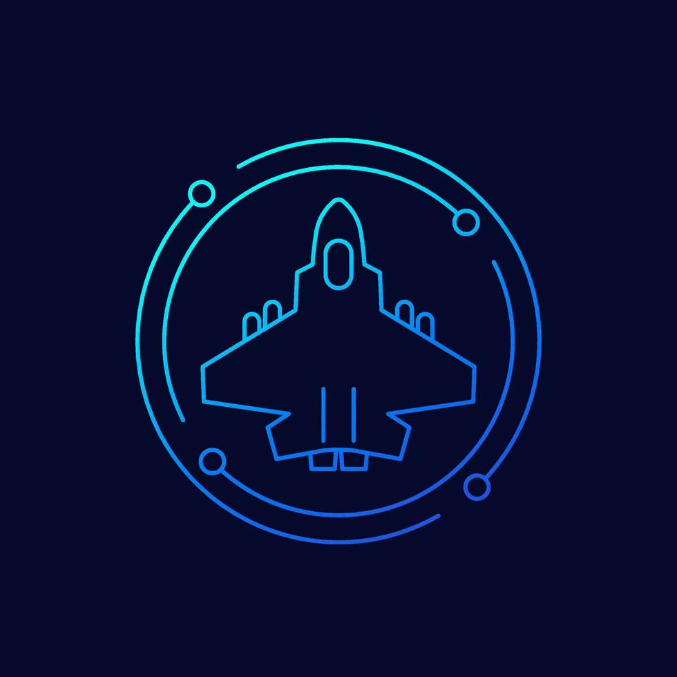 fighter jet, combat aircraft icon, linear design vector