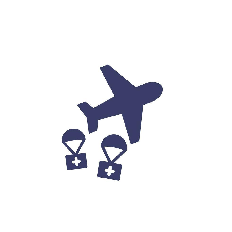 humanitarian aid icon with an airplane on white vector