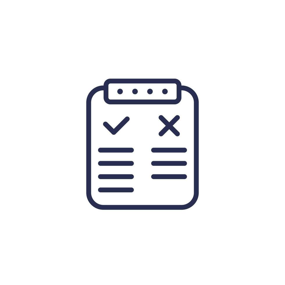 Pros and cons line icon with a clipboard vector