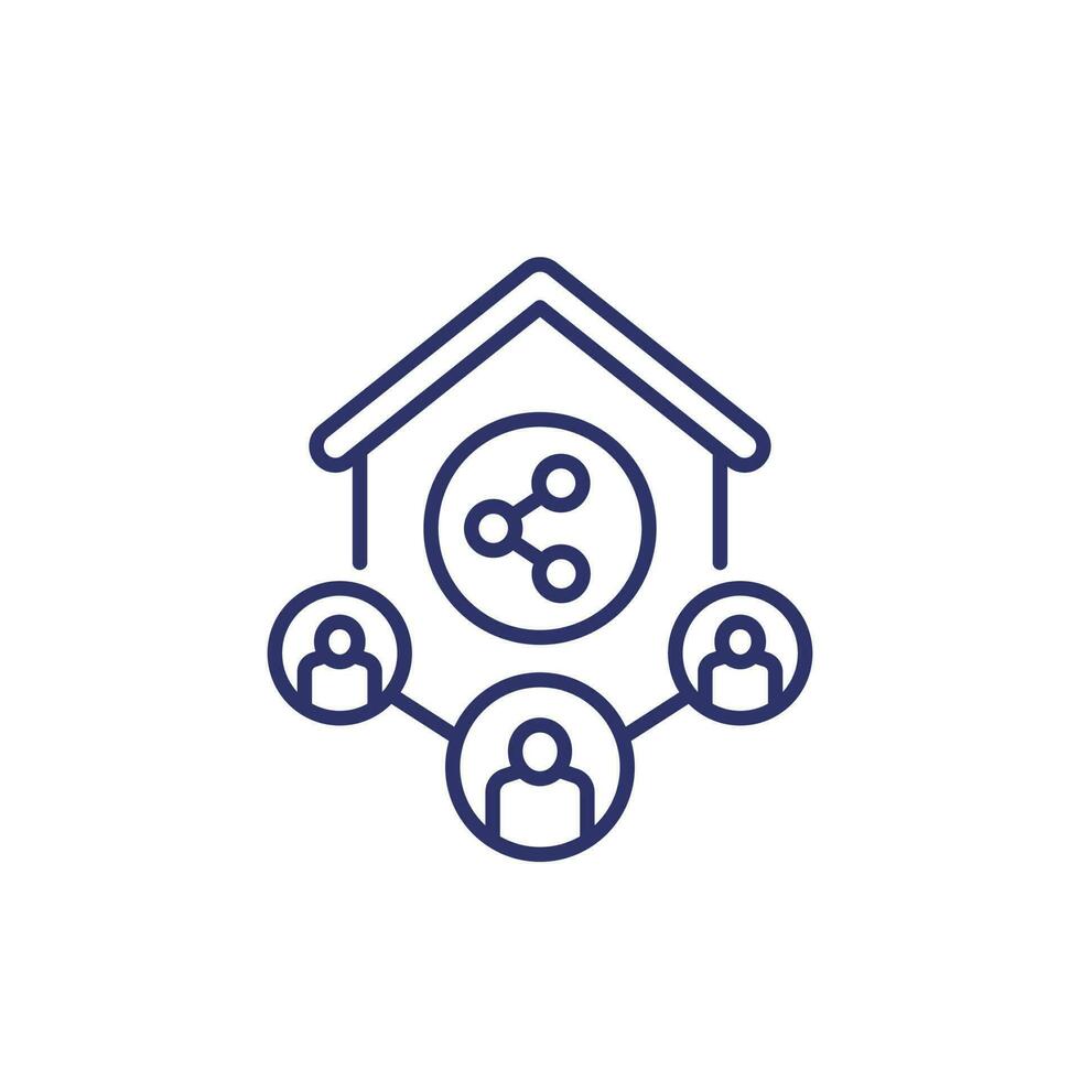 House share line icon with tenants vector