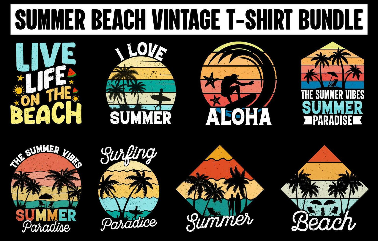 verano Clásico camiseta diseño manojo, surf camiseta diseño colocar, verano playa vector haz