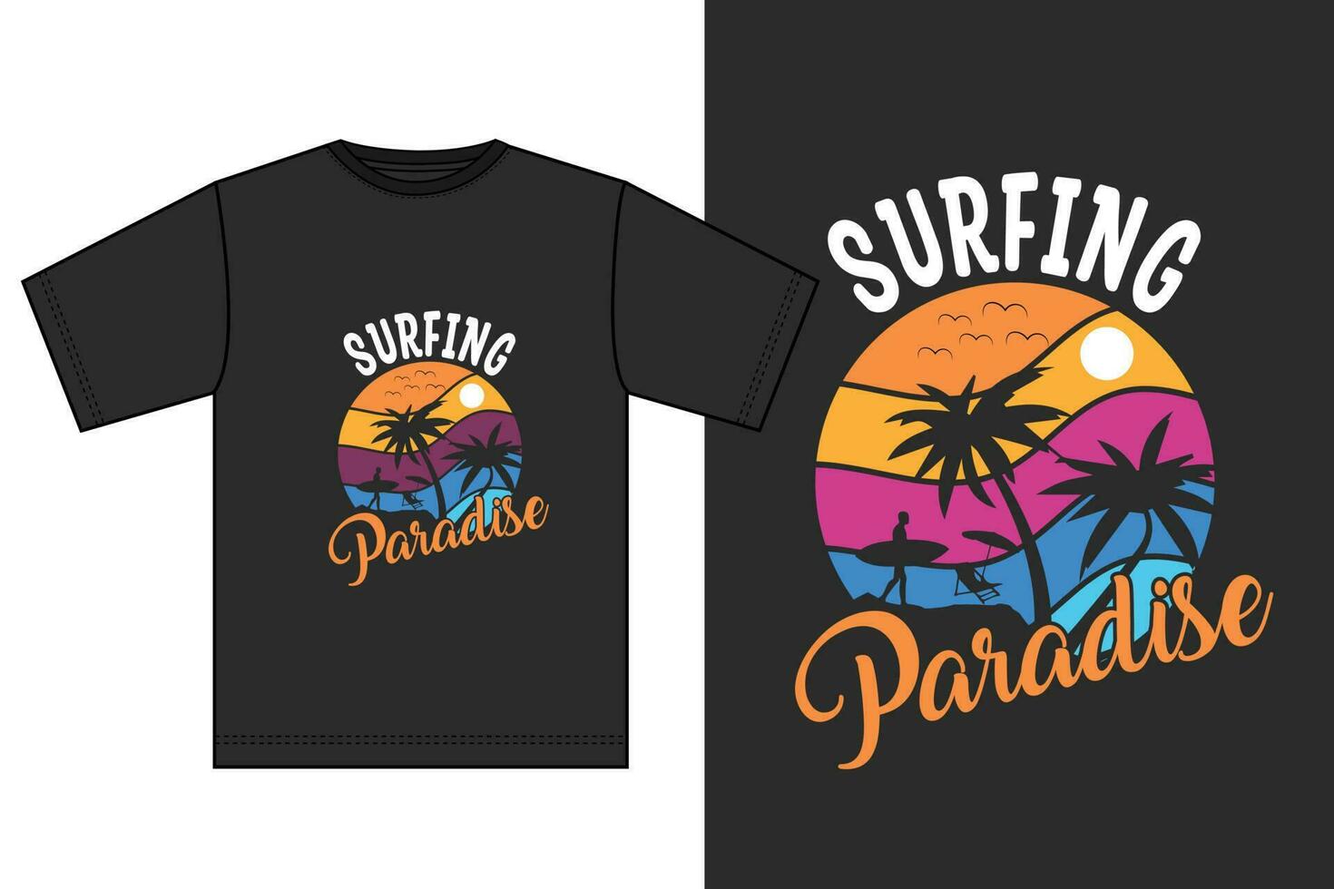 Summer surfing paradise t shirt design vector