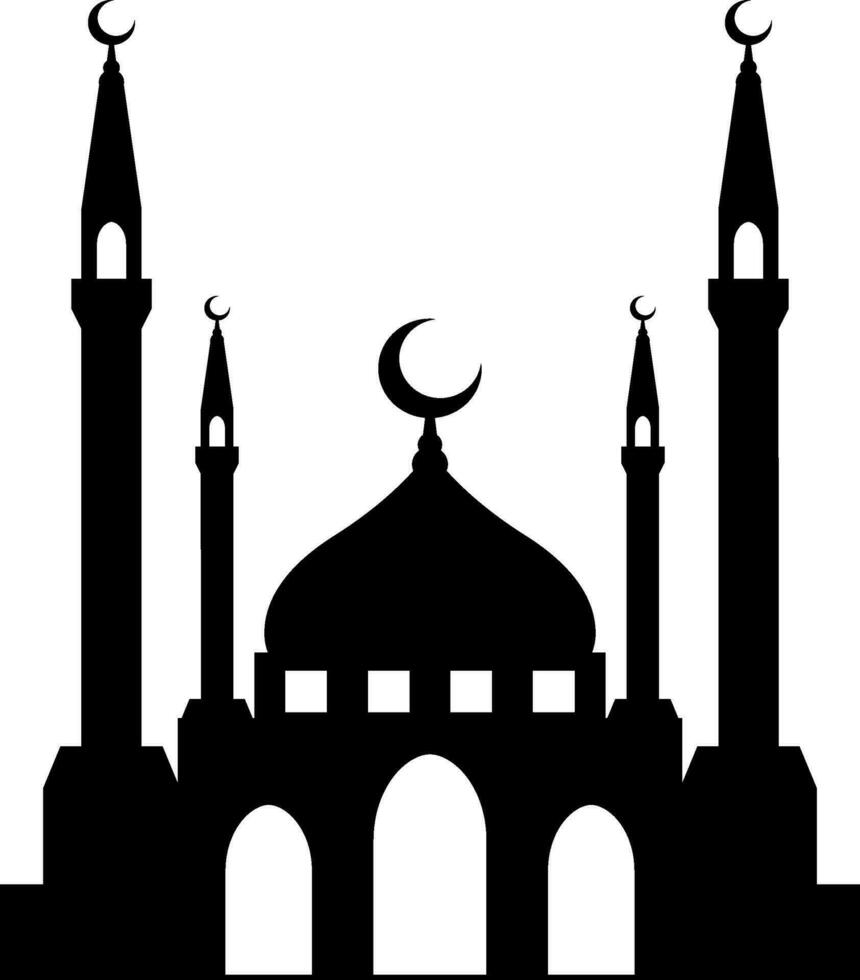 Mosque vector illustration. Silhouette mosque icon for sign and symbol of muslim worship place. Mosque icon of islam religion and muslim faith. Place of muslim to pray