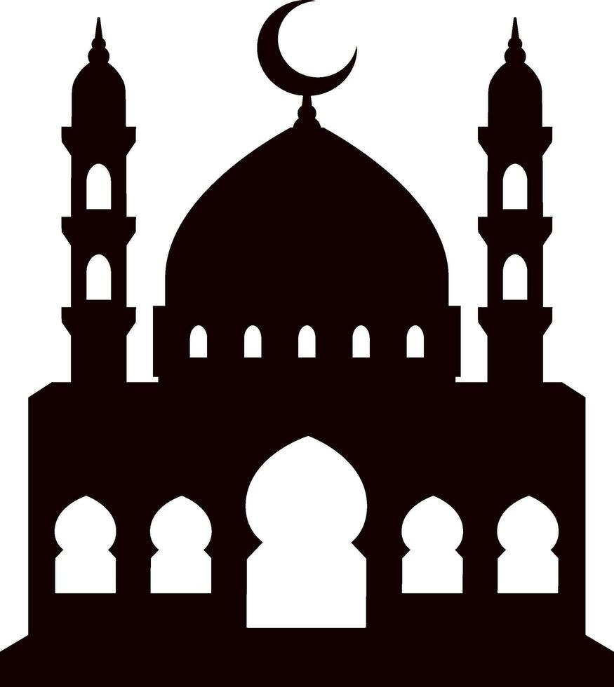 Mosque vector illustration. Silhouette mosque icon for sign and symbol of muslim worship place. Mosque icon of islam religion and muslim faith. Place of muslim to pray
