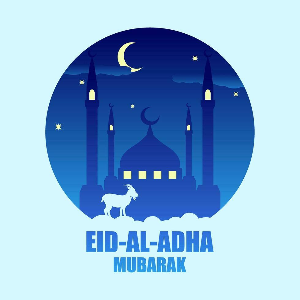 Eid al adha vector illustration for islam culture. Qurban design of goat and mosque for eid al adha mubarak. Islamic design of qurban for al adha event celebration in muslim culture and islam religion