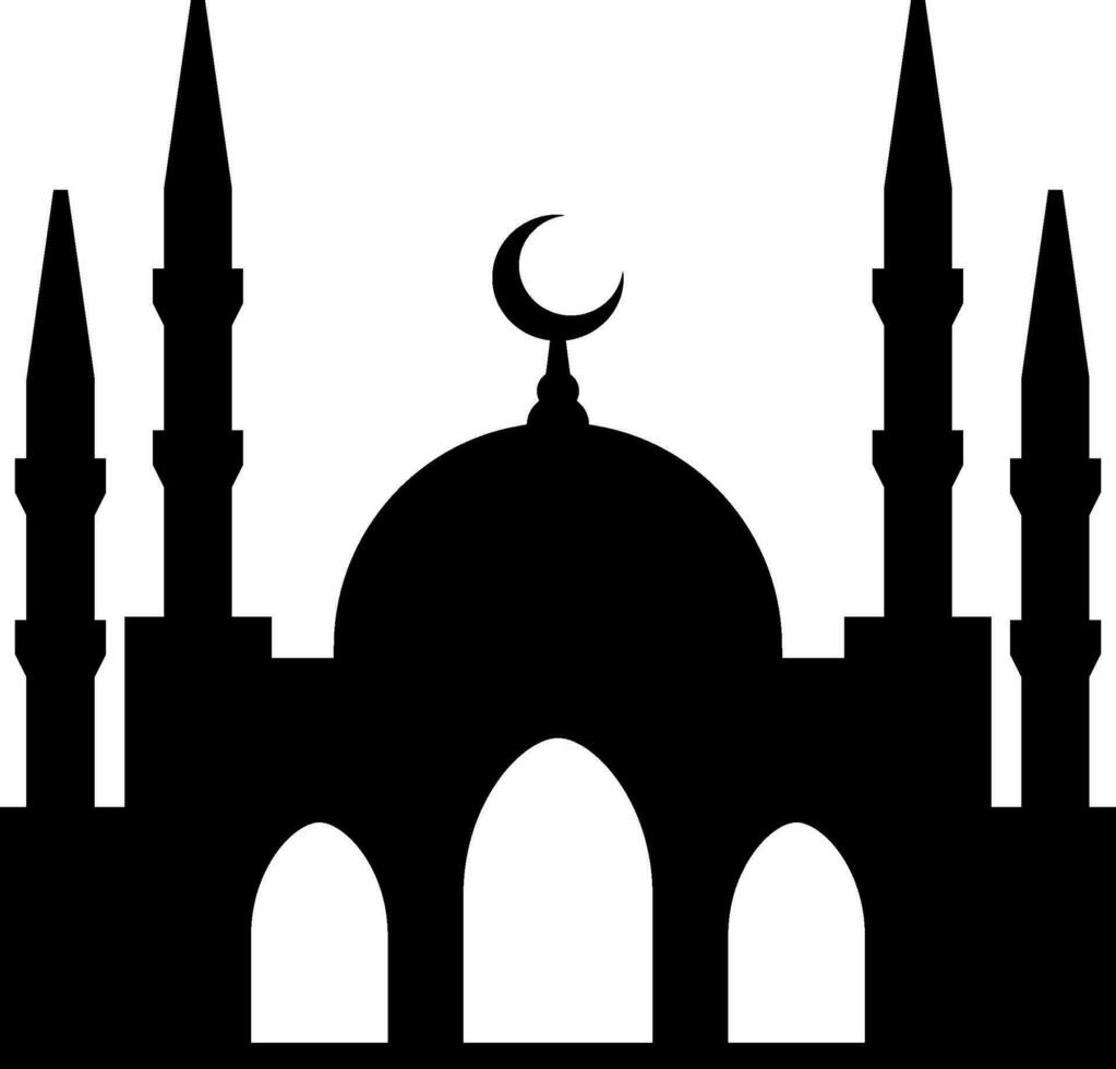 Mosque vector illustration. Silhouette mosque icon for sign and symbol of muslim worship place. Mosque icon of islam religion and muslim faith. Place of muslim to pray