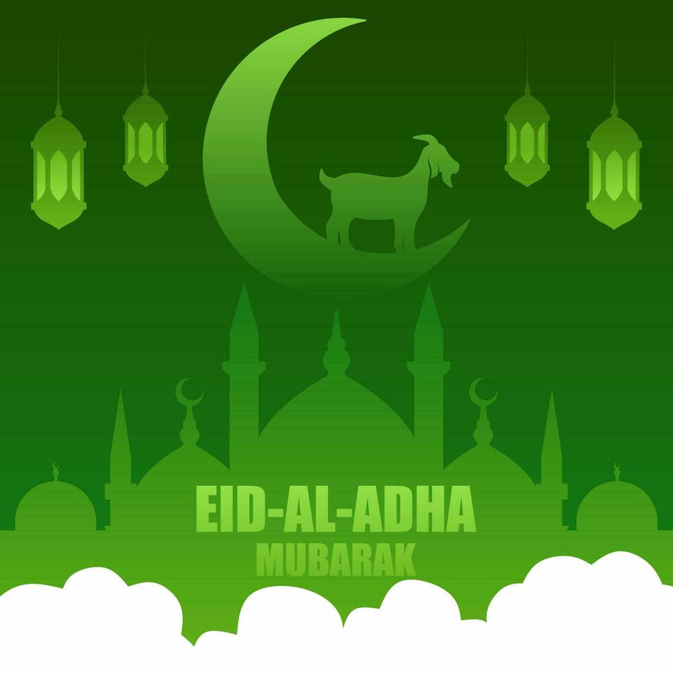 Eid al adha vector illustration for islam culture. Qurban design of goat and mosque for eid al adha mubarak. Islamic design of qurban for al adha event celebration in muslim culture and islam religion