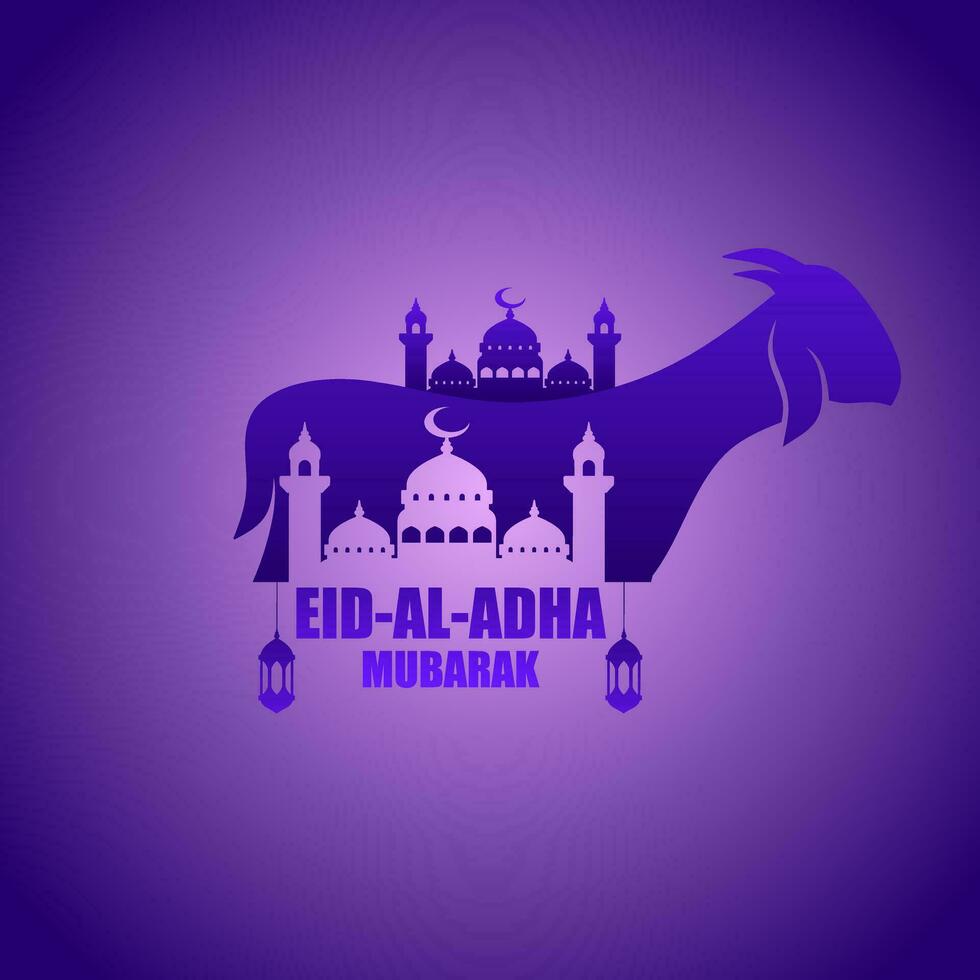 Eid al adha vector illustration for islam culture. Qurban design of goat and mosque for eid al adha mubarak. Islamic design of qurban for al adha event celebration in muslim culture and islam religion