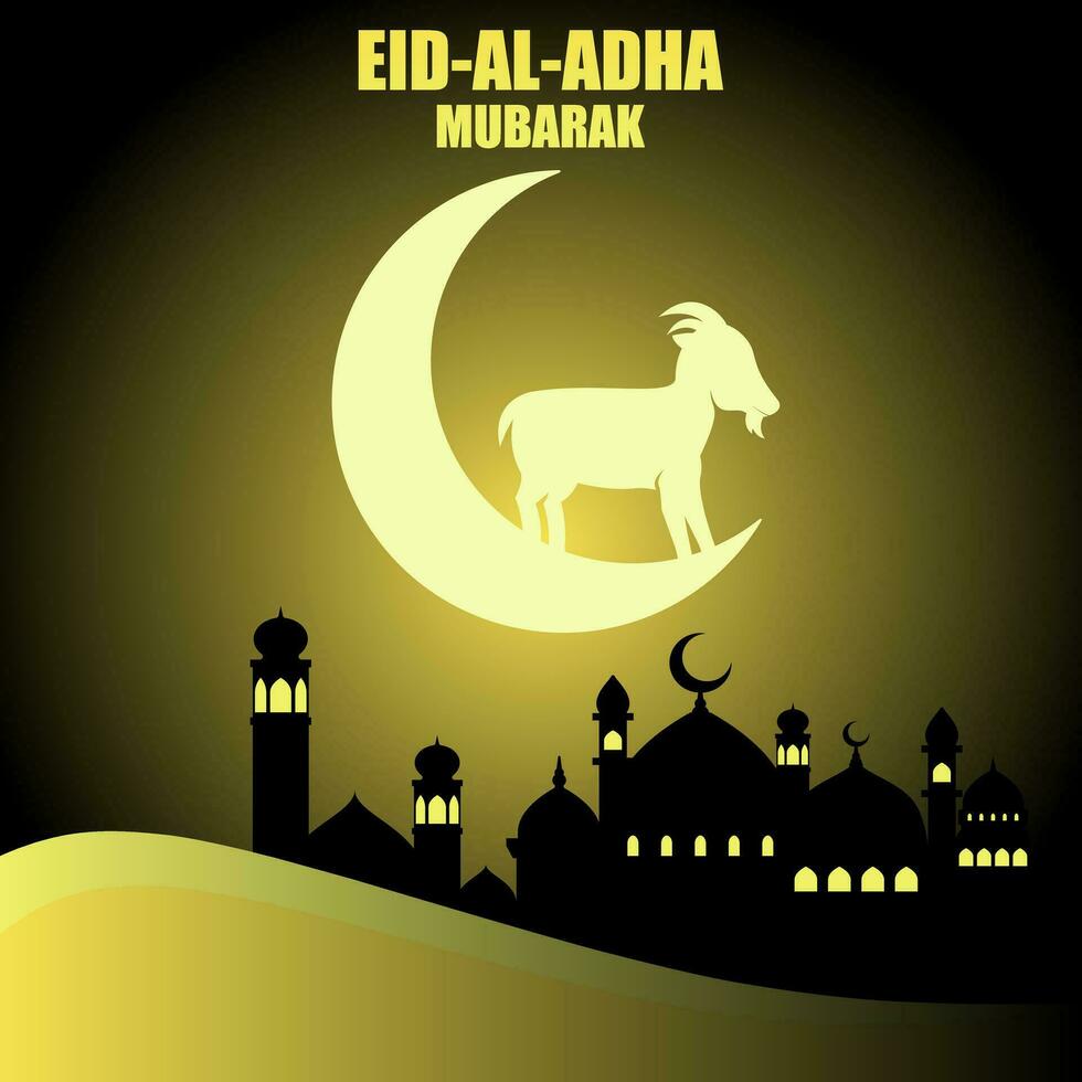 Eid al adha vector illustration for islam culture. Qurban design of goat and mosque for eid al adha mubarak. Islamic design of qurban for al adha event celebration in muslim culture and islam religion