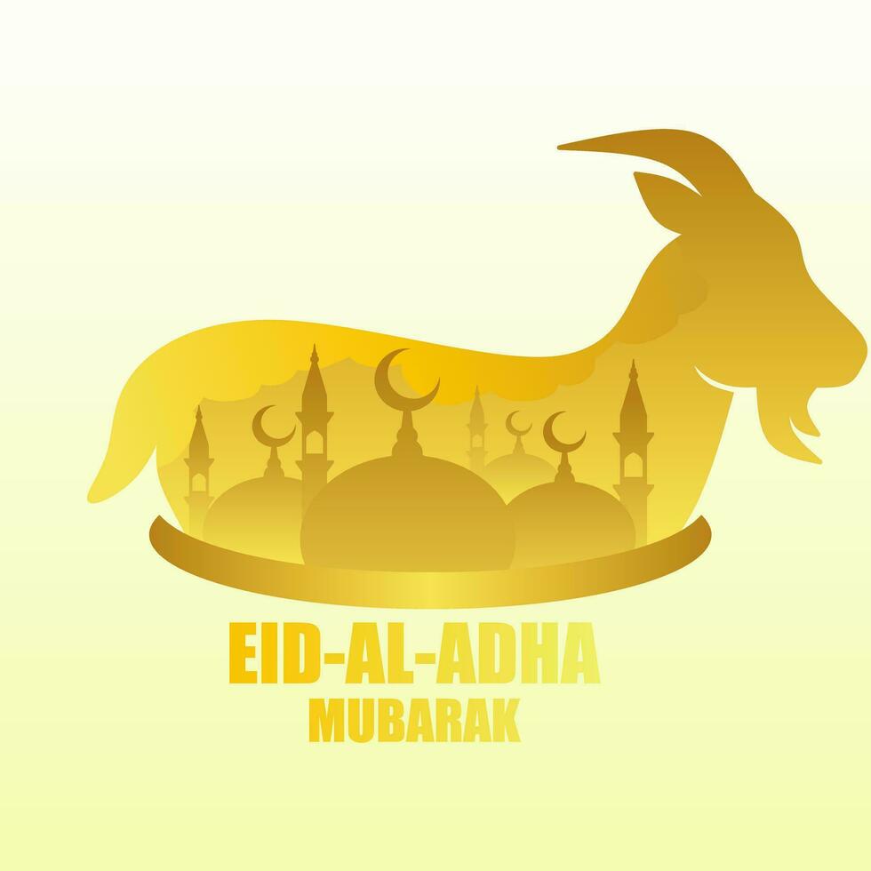 Eid al adha vector illustration for islam culture. Qurban design of goat and mosque for eid al adha mubarak. Islamic design of qurban for al adha event celebration in muslim culture and islam religion