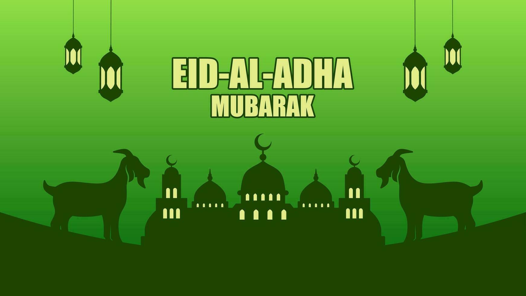 Eid al adha vector illustration for islam culture. Qurban design of goat and mosque for eid al adha mubarak. Islamic design of qurban for al adha event celebration in muslim culture and islam religion