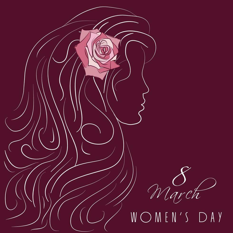 Happy Women's Day celebrations concept with illustration of a beautiful long hairs girl on grey background. vector